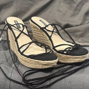 Nine West Black Espadrille Wedge Sandals